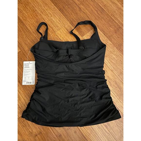 NWT ATHLETA Square Neck Bra Cup 34 B/C‎ Tall Tankini Top Black Ruching $74! - Picture 5 of 5